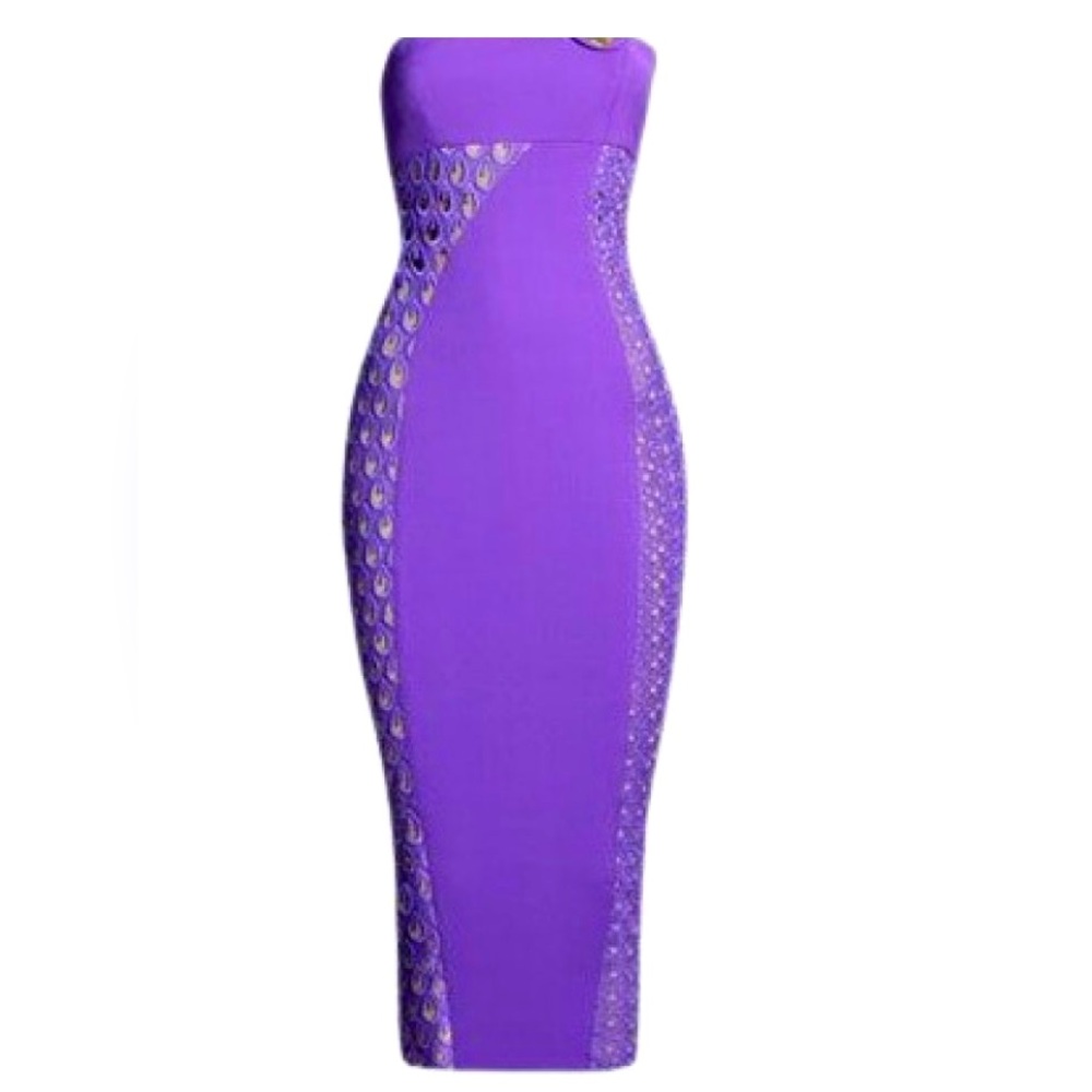 Versace H&M purple silk pencil dress with garment bag